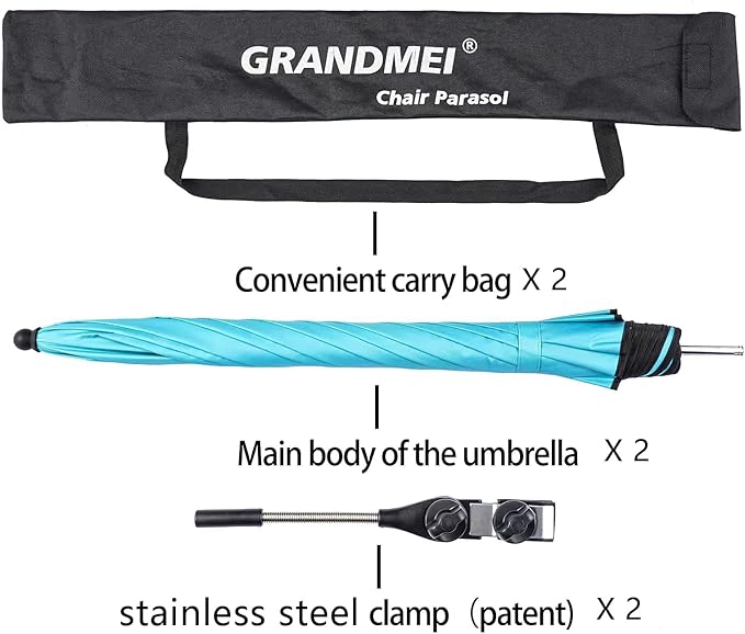 2 Pack Classic 46 Inch D-Blue Portable Umbrellas with Universal Clamp for Patio, Beach, Wheelchair, Golf Carts (Excluding chairs)