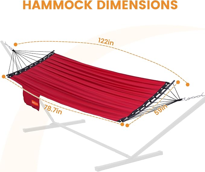 Lazy Daze Hammocks Camping Hammock with Curved Spreader Bar, Portable Hammock with Tree Straps, Carrying Bag, Carabiners for Outside, Hiking, Outdoors, 450lbs Capacity, Red