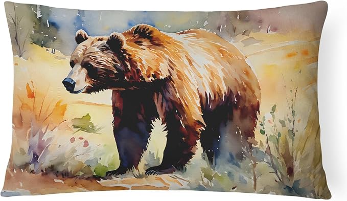 Caroline's Treasures DAC2923PW1216 Grizzly Bear Throw Pillow Machine Washable, Indoor Outdoor Decorative Pillow for Couch, Bed or Patio, 12HX16W