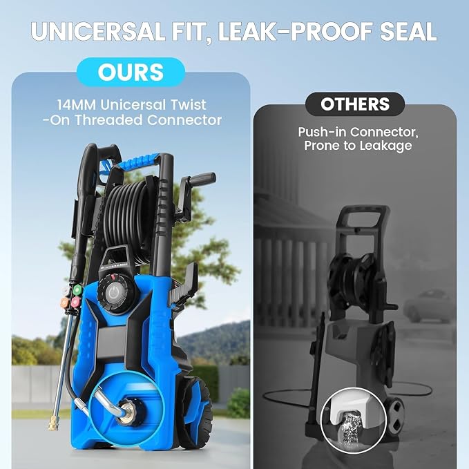 Pressure Washer 5000 PSI Adjustable Pressure, Power Wahser Powered with 33ft Pressure Hose, 4 Nozzles and 500ml Foam Cannon, Powerwahser for Home, Car, Blue