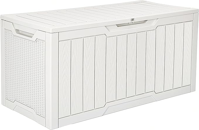 YITAHOME 100 Gallon Large Outdoor Deck Box, Waterproof Resin Storage Box, Lockable Indoor Outdoor Storage Container for Patio Furniture Cushions, Pool Accessories, Garden Tools, White