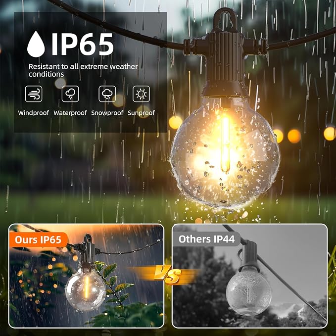 Kawaya G40 Outdoor String Lights 200FT IP65 Waterproof 2700K Patio Light | IP65 100+4 Shatterproof Edison Globe Blubs,2700K Warm White for Garden Porch Fence Camping Party Backyard Deck Bistro Balcony