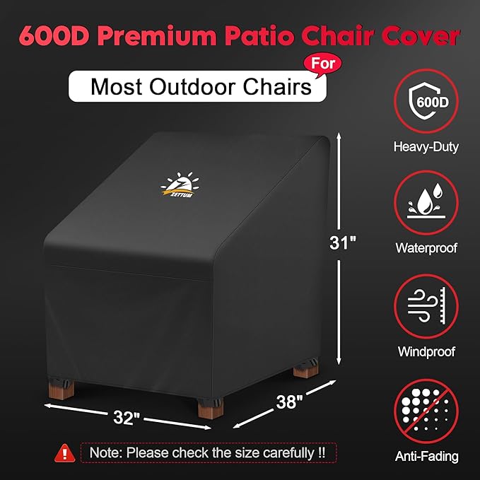Zettum Patio Chair Cover - 600D Outdoor Chair Cover Waterproof & Heavy Duty, Lawn Lounge Deep Seat Furniture Cover for Swivel Chair, Wicker Chair, Rocking Chair, Single Sofa Chair - 32 x 38 x 31 Inch