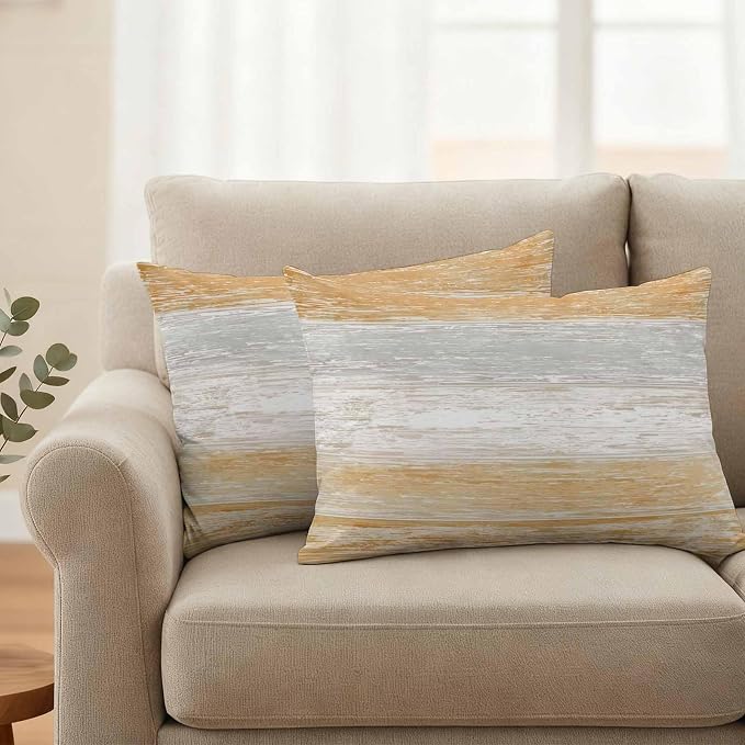 Orange Gray Outdoor Pillow Covers 20"x12" Set of 2, White Gradient Rustic Striped Minimalist Country Waterproof Throw Pillow Covers for Patio Furniture, Decorative Cushion Covers for Porch
