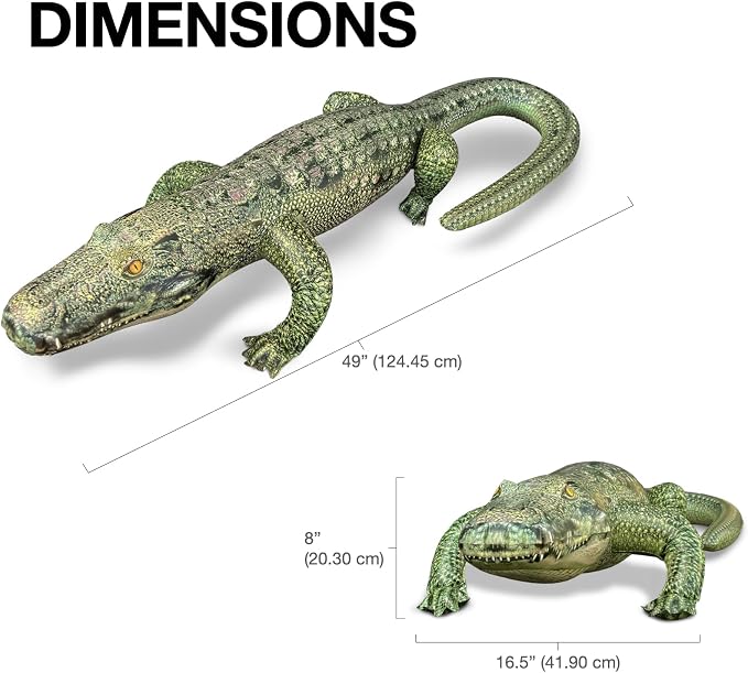 Jet Creations Inflatable Alligator, 49" Realistic Gator Float for Pool, Vinyl Inflatable for Garden Pool Halloween Decoration, Safari Theme Birthday Decoration, Bird Deterrent | Curved tail creates an impressive 76" body length from nose to tail with r...