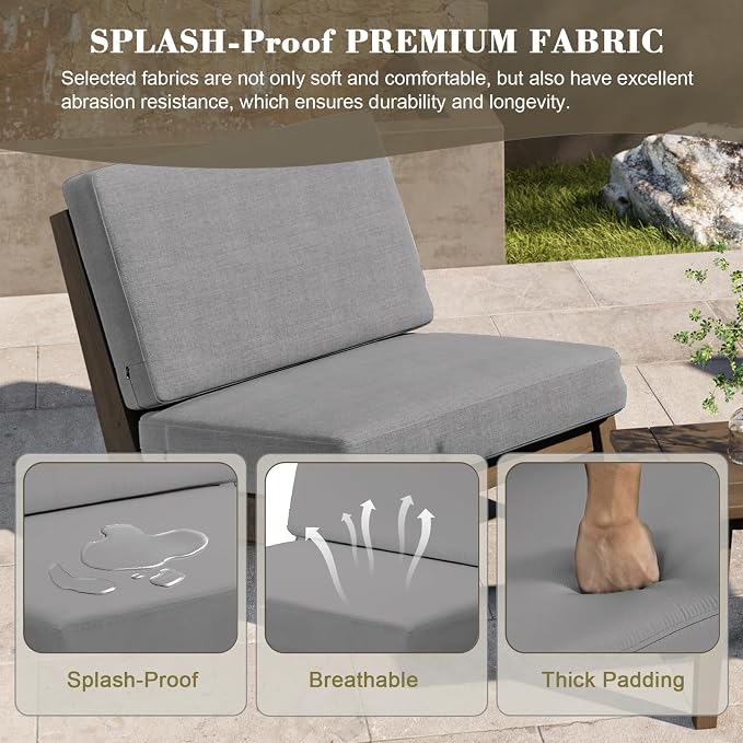 2 Piece Wood Patio Chairs Outdoor Bistro Chair, All Weather Outdoor Furniture Patio Sofa Backyard Seating Group Conversation Sets with Cushions - Gray