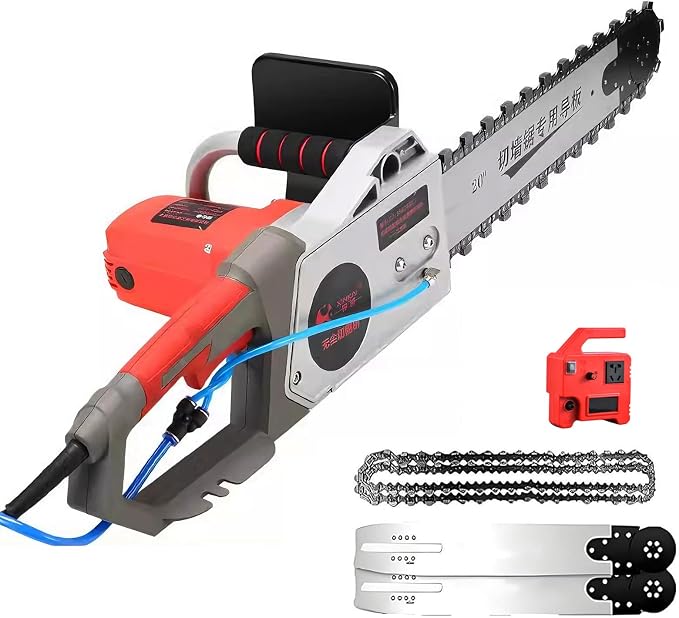 Electric Concrete Chainsaw Wall Cutter Machine 5800W 6500W Handheld Concrete Chain Saw with 2 Diamond Concrete Saw Chain and Water Supply and Dust Suppression (14" Cutting Depth)