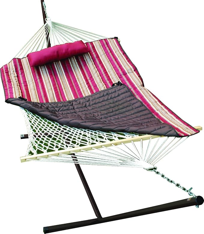 8912 Natural Cotton Rope Hammock with Stand, 52 x 76