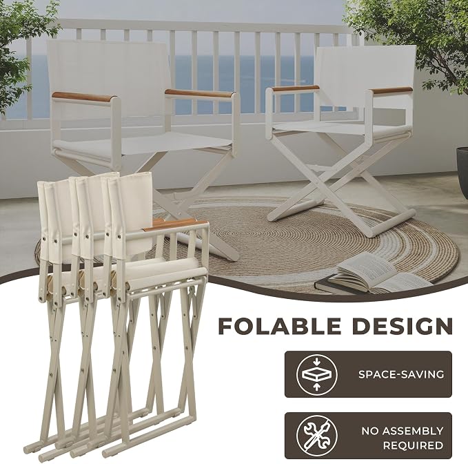 Grand patio 9-Piece Outdoor Dining Set, 8 Extra-Wide Folding Chairs & 1 Rectangle Expandable Table for 6-8 Person, Sling Mesh Patio Chairs with Wood Grain Table for Yard, Poolside, Deck, Apricot