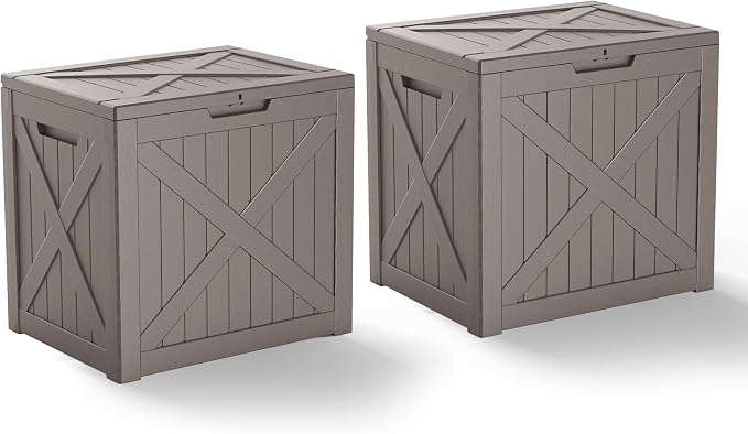 PatioZen 38 Gallon Outdoor Deck Box,Waterproof Resin Outdoor Storage Boxes, Outside Storage Lockable Container for Garden Tools,Indooor Cushions,Accessories (Grey)