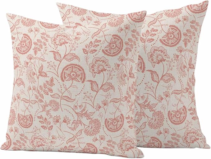 Outdoor Pillow Covers 16x16 Set of 2, Abstract Spring Floral Waterproof Patio Throw Pillow Covers for Couch Sofa Chair, Farmhouse Summer Botanical Rustic Decorative Pillowcases for Throw Pillows