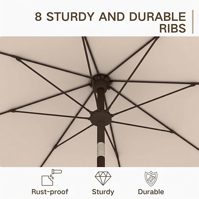 Kingdura 9FT Outdoor Patio Umbrella, Market Table Umbrella with Push Button Tilt and Crank, 8 Sturdy Fiberglass Ribs, UV Protection for Pool, Lawn, Deck, Backyard, Garden (Beige)