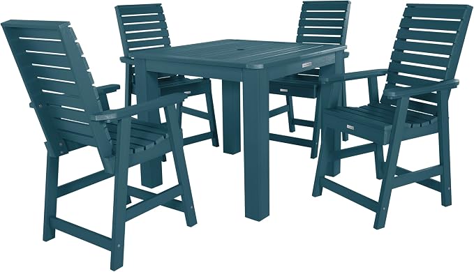 highwood Weatherly 5 Piece Square Counter Height Outdoor Dining Set, Nantucket Blue