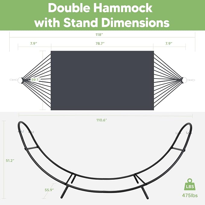 SUNCREAT Hammocks 2 Person Standing Patio Hammock, Portable Hammock with Stand Foldable, Patent Pending, Dark Gray