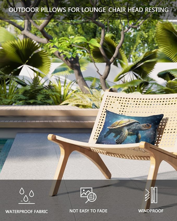 Outdoor Pillows Covers with Inserts Abstract Ocean Sea Turtle in Starry Night Waterproof Recliner Pillow with Adjustable Strap Throw Pillows for Patio Furniture Pool Lounge Chair, 11x16 inch, 1PCS