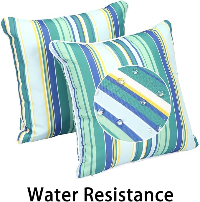 Enipate Inserts Included Outdoor Throw Pillows, Pack of 2 Striped Water Resistance Stuffed Pillows for Patio Furniture Decor 18x18 in