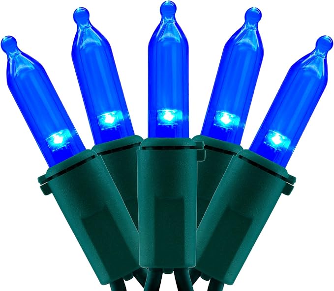 YULETIME 200 Blue LED Christmas Lights, 66 ft Green Wire UL String Light | True Blue, Stay Lit, End-to-End Connectable, UL Certified, Commercial Grade, 1-Strand 200 Lights, 4" Spacing