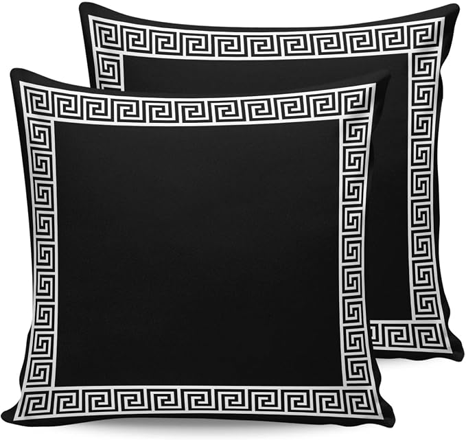 Prime Leader Outdoor Waterproof Pillow Covers Set of 2, Chinese Style Pattern Black Background Patio Throw Pillow Covers, Decorative Cushion Case for Couch Sofa Furniture Garden, 24x24 Inch