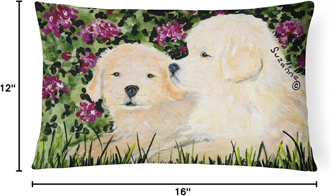 Caroline's Treasures SS8826PW1216 Golden Retriever Canvas Fabric Decorative Pillow Machine Washable, Indoor Outdoor Decorative Pillow for Couch, Bed or Patio, 12HX16W