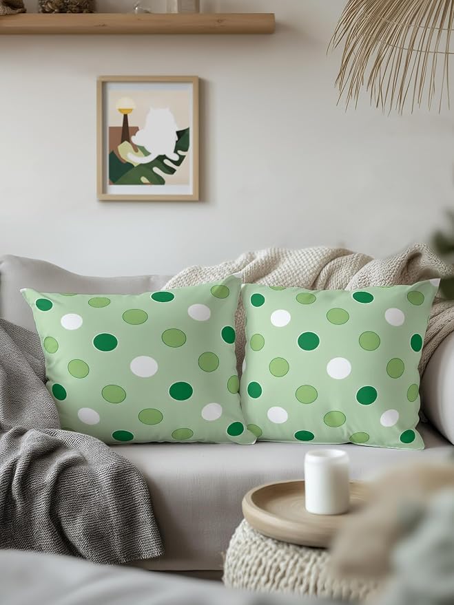 Waterproof Outdoor Pillow 1 Pack Green Polka Dots Decorative Throw Pillows Cover & Insert 18x18 Inch Pillowcase Funny Circles Spots Square Pillows for Couch Sofa Bed Patio Furniture Indoor Outdoor
