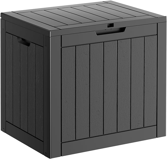 PatioZen 31 Gallon Resin Deck Box, Lockable Patio Outdoor Storage Box for Furniture, Garden Tools and Tools Storage, Waterproof Outside Storage Boxes - Black