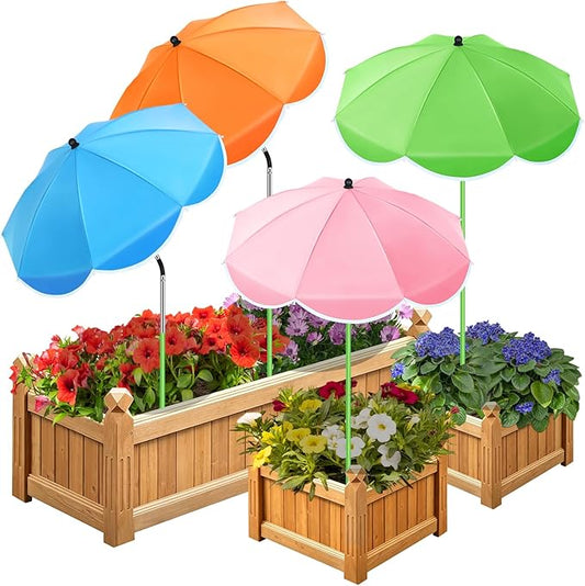 POILKMNI 4 Pack 2026 Upgraded Plant Umbrellas for Outdoor Plants - 25" Enlarged Garden Plant Umbrella Shade with Adjustable Angle, 43.3" Higher Sun Shade for Plants, Garden Beds, Potted Plant