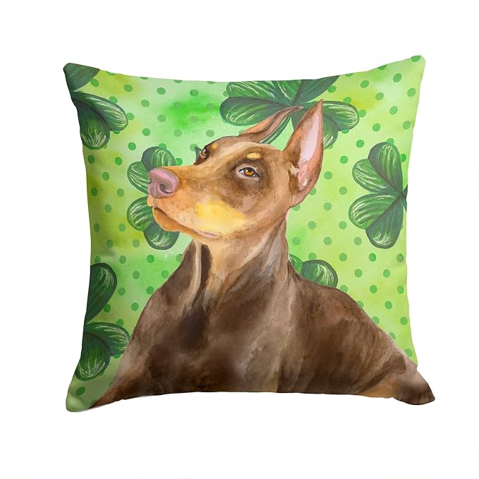 Caroline's Treasures BB9883PW1414 Doberman Pinscher St Patrick's Fabric Decorative Pillow, Green Machine Washable, Indoor Outdoor Decorative Pillow for Couch, Bed or Patio, 14Hx14W