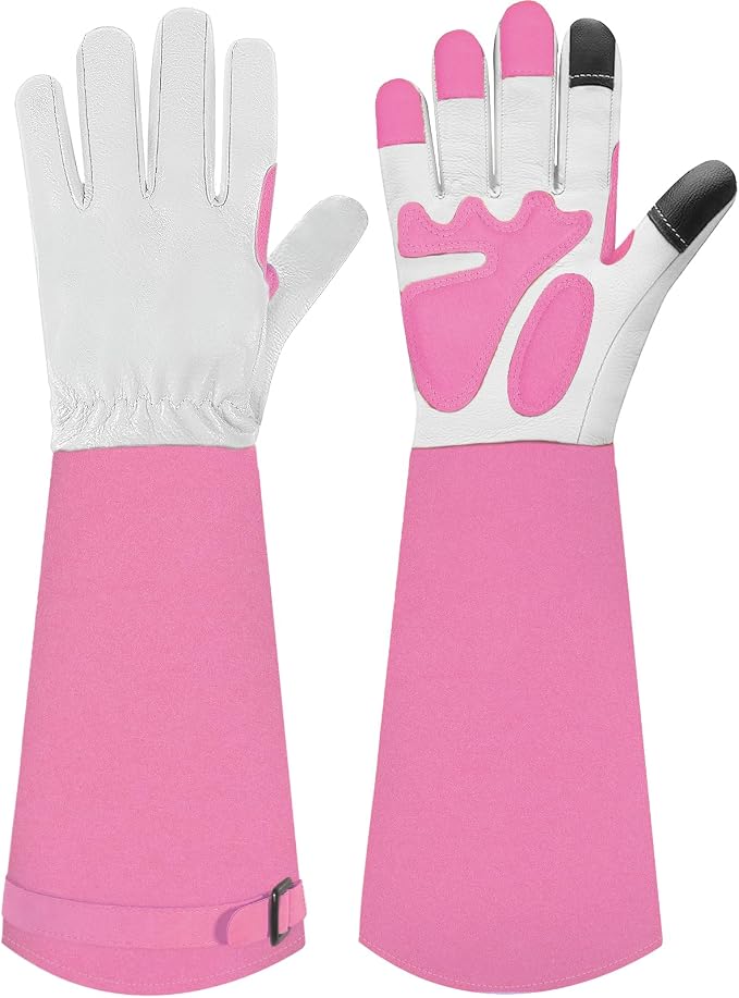 Gardening Gloves for Women Men, Long Thorn Proof Rose Pruning Glove | Womens Long Leather Garden Glove, Heavy Duty Gauntlet, Work Glove for Weeding, Yard Planting, Best Garden Gifts for Gardener