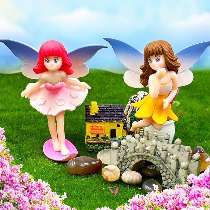 Suartus Miniature Fairy Figurines - 4Pcs Flower Small Fairies Ornaments Resin Mini Fairy Figurines Tiny Elf for DIY Fairy Garden Flower Pot Bonsai Micro Landscapes Craft Decoration Accessories