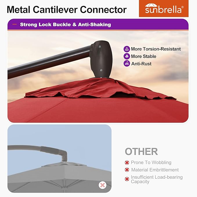 PURPLE LEAF 10' X 10' Cantilever Patio Umbrella with Base Included Round Umbrella with 360° Rotation Aluminum Outdoor Offset Hanging Umbrella for Patio Pool, Red