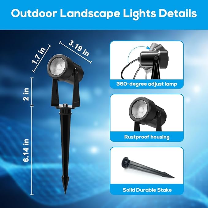 ZYAN Landscape Spotlights with Sensor, 5 Lighting Modes Dimmable Timer Auto On Off, Low Voltage Outdoor IP65 Waterproof for Patio Yard Garden Pathway, Warm White 12 Pack(6 Pack×2)