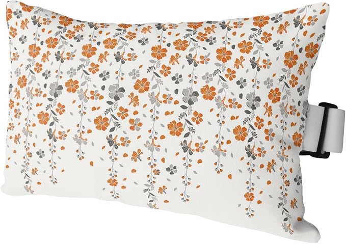 Outdoor Pillows Covers with Inserts Flower Orange Grey Cherry Blossoms White Waterproof Pillow with Adjustable Strap Throw Pillows for Patio Furniture Recliner Lounge Chair, 12x20 inch, 1PCS