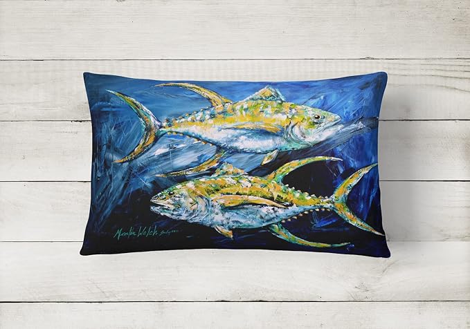 Caroline's Treasures MW1125PW1216 Fish - Tuna Tuna Blue Canvas Fabric Decorative Pillow Machine Washable, Indoor Outdoor Decorative Pillow for Couch, Bed or Patio, 12HX16W