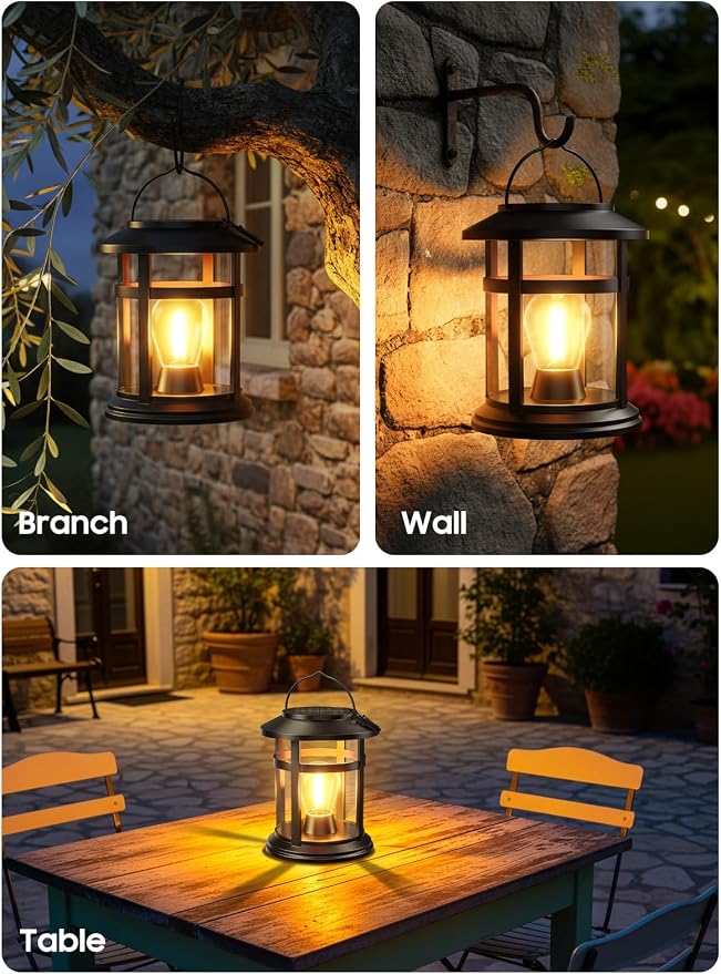 Solar Lantern Outdoor Waterproof, 4 Pack Bright Hanging Solar Lights for Outside Decorative, Upgraded Solar Powered Lanterns LED Lighting for Garden Patio Porch Decor Gifts (Warm Light)