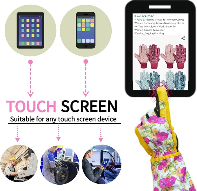 Thornproof Rose&Cactus Gardening Gloves,Gauntlet Garden Glove,Gifts | Canvas,Cute Floral Pattern,Leather Palm,Touchscreen,Durable Material,Garden Gift,Men&Women,Machine Washable,Adjustable Cuff