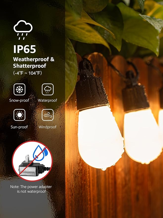 Lepro ZB1 AI Smart Outdoor String Lights APP Control, 100(88+12) ft RGB+IC+Warm White Outdoor Light 30 LED Bulbs, NOT Extendable, Alexa Google Enabled, Music Sync, NO Remote, 2.4 GHz WiFi+Bluetooth