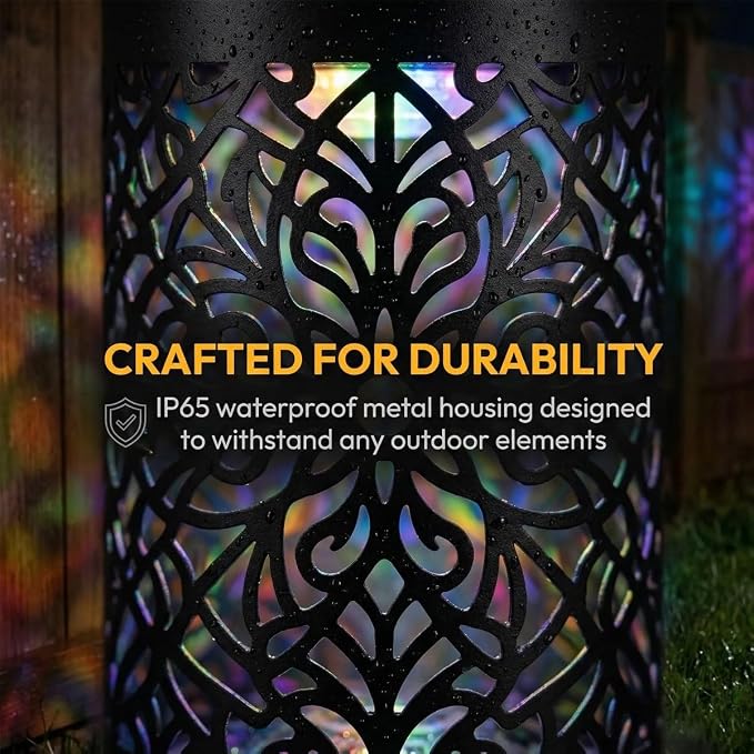 Lscsdf Seven-Color Changing Solar Mandala Projection Wall Light Decorative Solar Mandala Lights Outdoor Waterproof Metal Fence Lights for Yard Garden Post Patio Backyard Decor (2pcs)