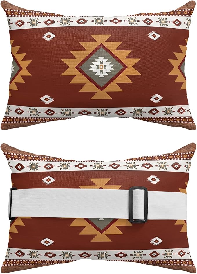 Outdoor Pillows Covers with Inserts Bohemian Geometric Tribal Style Colorful Bold Design Waterproof Pillow with Adjustable Strap Throw Pillows for Patio Furniture Recliner Lounge Chair, 11"x16", 1PCS