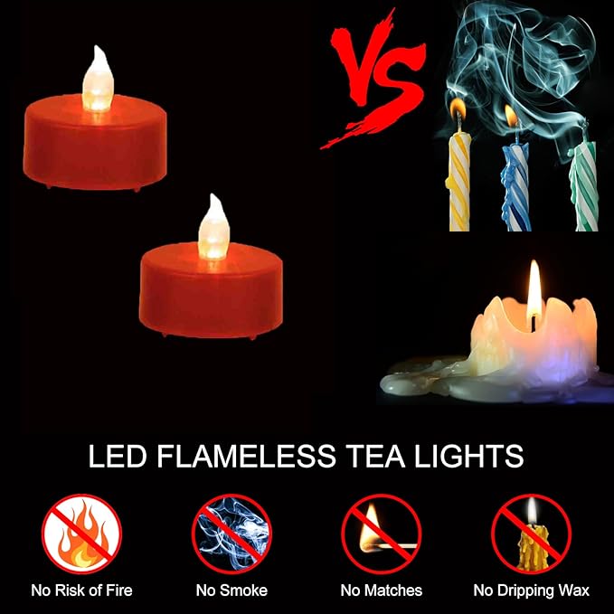 Hanzim Tea Light Candles with Remote Control,Flickering Flameless LED Candle,Long Lasting 400+Hours,Battery Operated with Timer for Home Decoration Seasonal &Festival Celebration(12pcs Red)