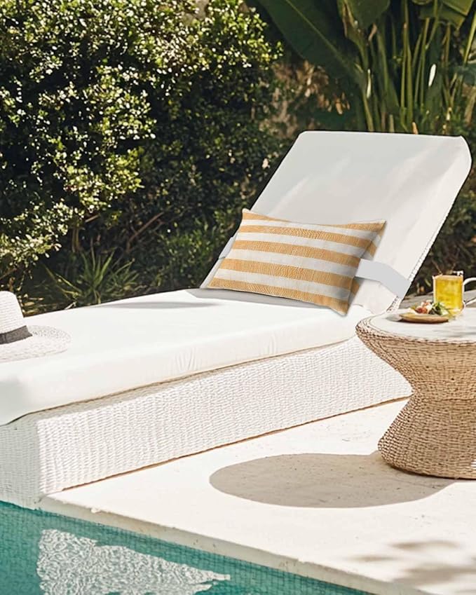 Pack of 2 Outdoor Lumbar Pillow Covers 11x16 Inch, Burnt Orange Striped Waterproof Throw Pillow Covers Set, Farmhouse Vintage Stripes Indoor&Outdoor Decorative Cushion Cases for Patio Porch Beach