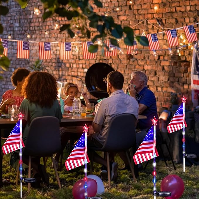 4th of July Decorations Outdoor Solar Lights, 10 Pack Red White and Blue American Flag Star Lights for National Day, Waterproof Patriotic Light for Independence Day 250th Anniversary Garden Yard Path