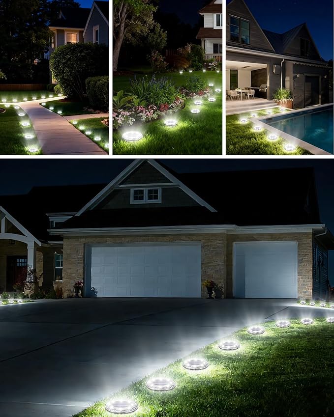 24 Pack Mini Solar Powered Ground Lights, Bright LED Solar Lights Outdoor Waterproof for Landscape Decoration, Pathway Lighting for Garden Walkway Driveway (Warm White)
