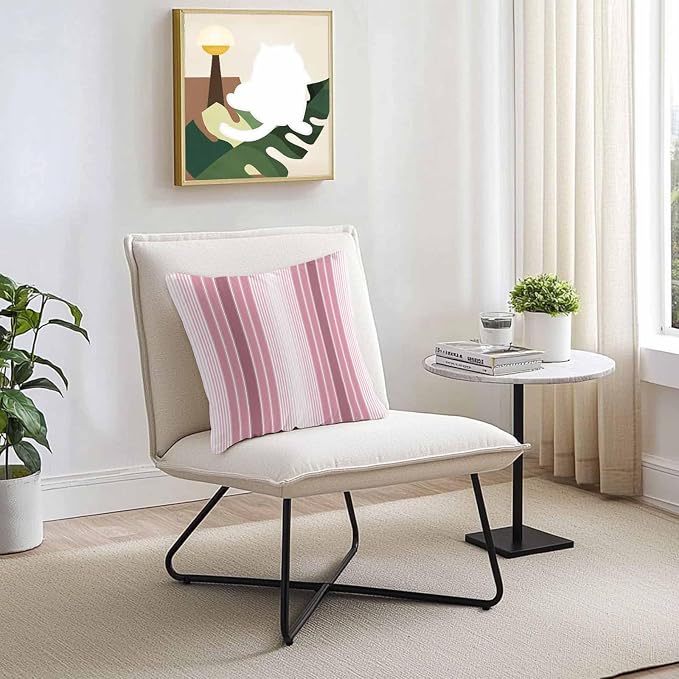 Outdoor Waterproof Throw Pillow Cover, Farmhouse Watercolor Pink Gradient Line Decorative Pillows Cushion Covers, Rustic Ombre Striped 2 Pack Pillow Cases for Patio Garden Balcony Couch Sofa 24x24in