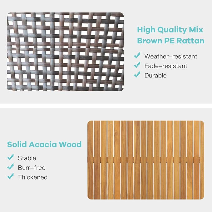 8 Pieces Outdoor Acacia Wood Furniture Set, Outdoor PE Wicker Conversation Set with Coffee Table and Soft Cushions, Outdoor Sofa Set for Garden, Poolside and Backyard