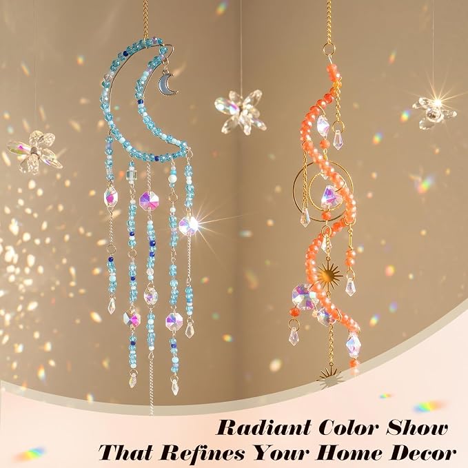 730PCS DIY Suncatcher Kit for Adults – 3D Spiral Suncatcher with Colorful AB Beads & Pendants, Rainbow Maker for Window Hanging Indoor/Outdoor Home Decor