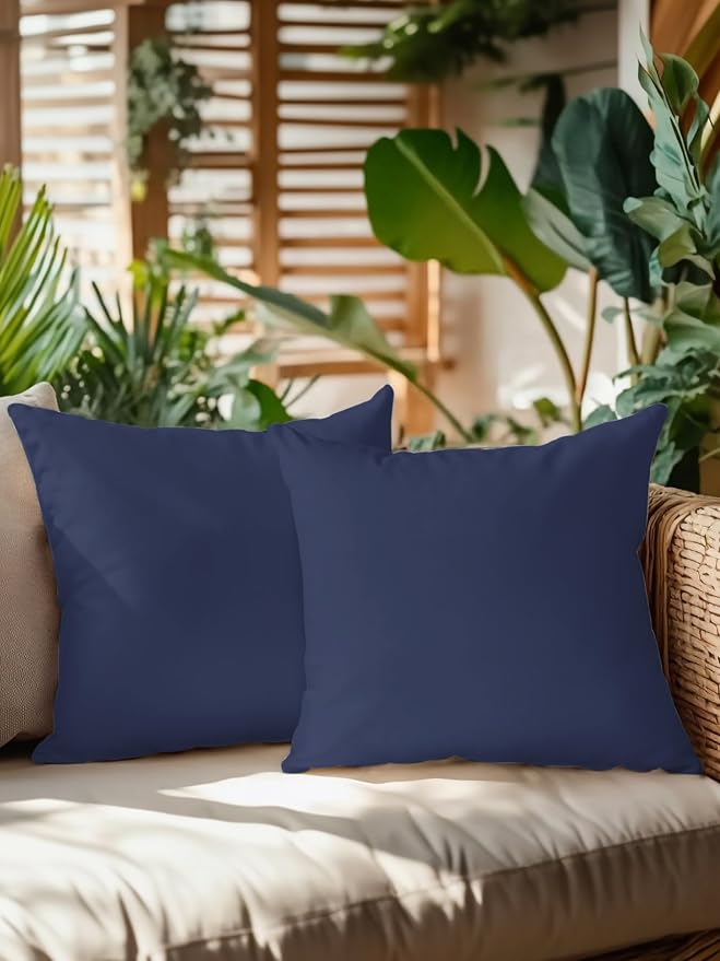 Vandarllin Waterproof Outdoor Pillow Set of 2 Solid Blue Color Decorative Throw Pillows Cover & Insert 18x18 Inch Pillowcase Dark Blue Square Pillows for Couch Sofa Bed Patio Furniture Indoor Outdoor
