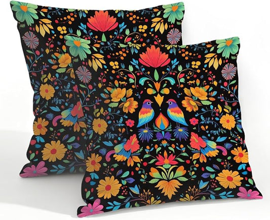 22x22 Inch Outdoor Pillow Covers Set of 2 Waterproof Throw Pillow Covers Decorative Couch Cushion Covers Mexican Birds Flower Square Pillowcases Protectors for Patio Garden Sofa