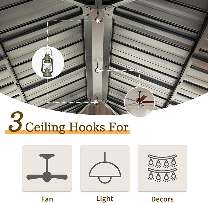 Domi Outdoor Hardtop Gazebo 10’x14’, Permanent Metal Gazebo for Patios with Aluminum Frame, Galvanized Steel Double Roof, Heavy Duty Curtains & Netting, Grey
