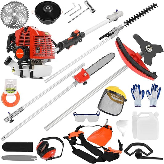 5 in 1 String Trimmer Weed Wacker 52cc 2-Stroke,Gas Weed Trimmer Weed Eater Cordless Backpack Brush Cutter Rechargeable Handheld Grass Trimmer for Lawns Courtyards Shrub Garden Red