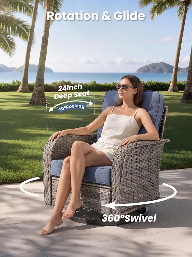 5-Piece Outdoor Patio Furniture Set with Swivel Chairs, Outdoor Conversation Wicker Sofa with Coffee Table, Rattan Couch for Deck, Backyard, Poolside (Blue)